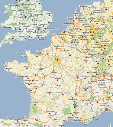 Afstand Nederland kaart toont Frankrijk en omliggende landen met steden zoals Parijs, Lyon, Marseille, en routes voor reisplanning